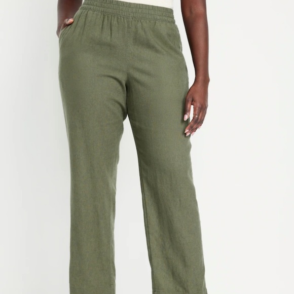 NWT OLD NAVY High-Waisted Linen-Blend Straight Pants Color: Olive - Picture 5 of 7